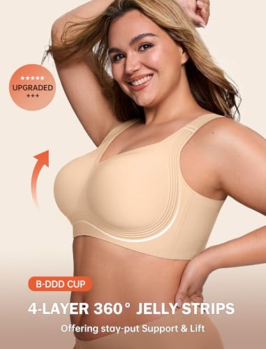 LetsJoli Supportive Wireless Push Up Bra for Older Women Full Coverage No Underwire Seamless Plus Size