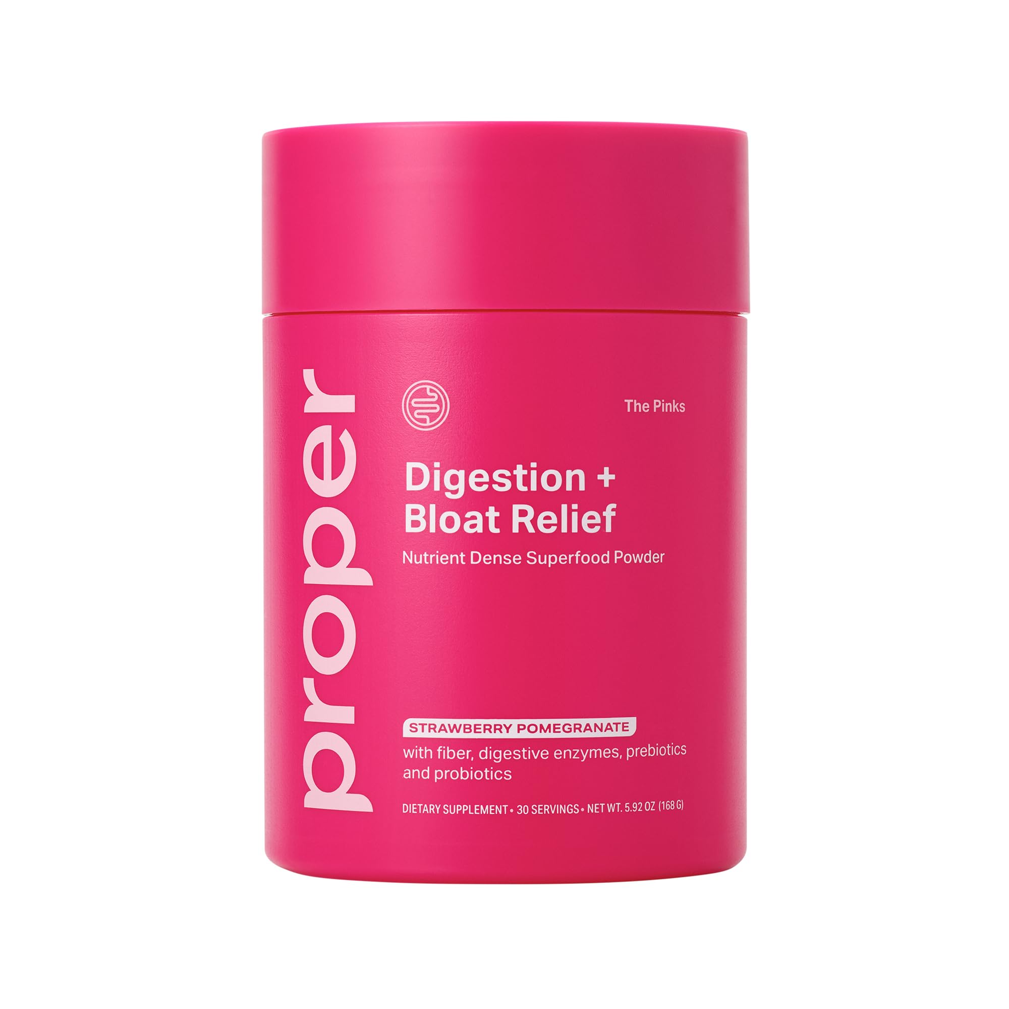 Proper The Pinks Digestion and Bloat Relief Drink Mix for Women and Men with Gut Health Probiotics, Prebiotics, and Enzy
